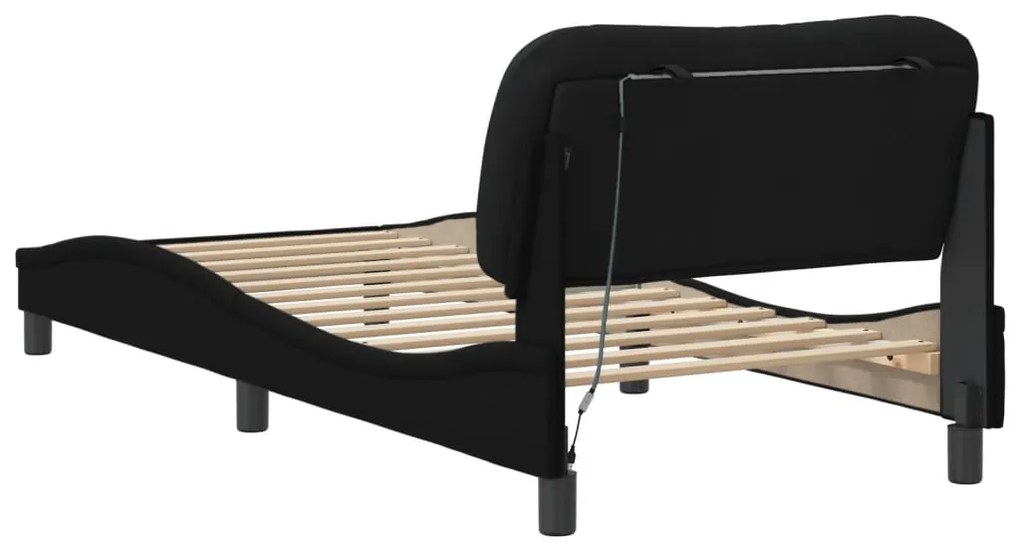Estrutura de cama com LED sem colchão 90x190 cm tecido preto