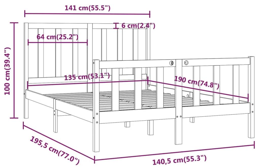 Estrutura de cama dupla 135x190 cm madeira maciça cinzento