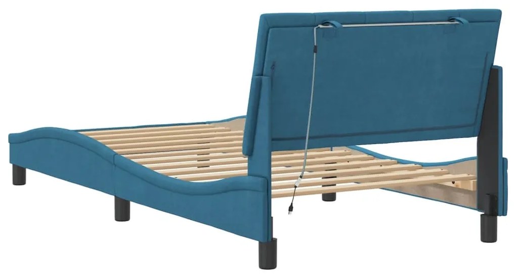 Estrutura de cama c/ luzes LED 100x200 cm veludo azul