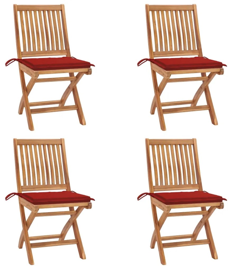 vidaXL Cadeiras de jardim dobráveis c/ almofadões 4 pcs teca maciça