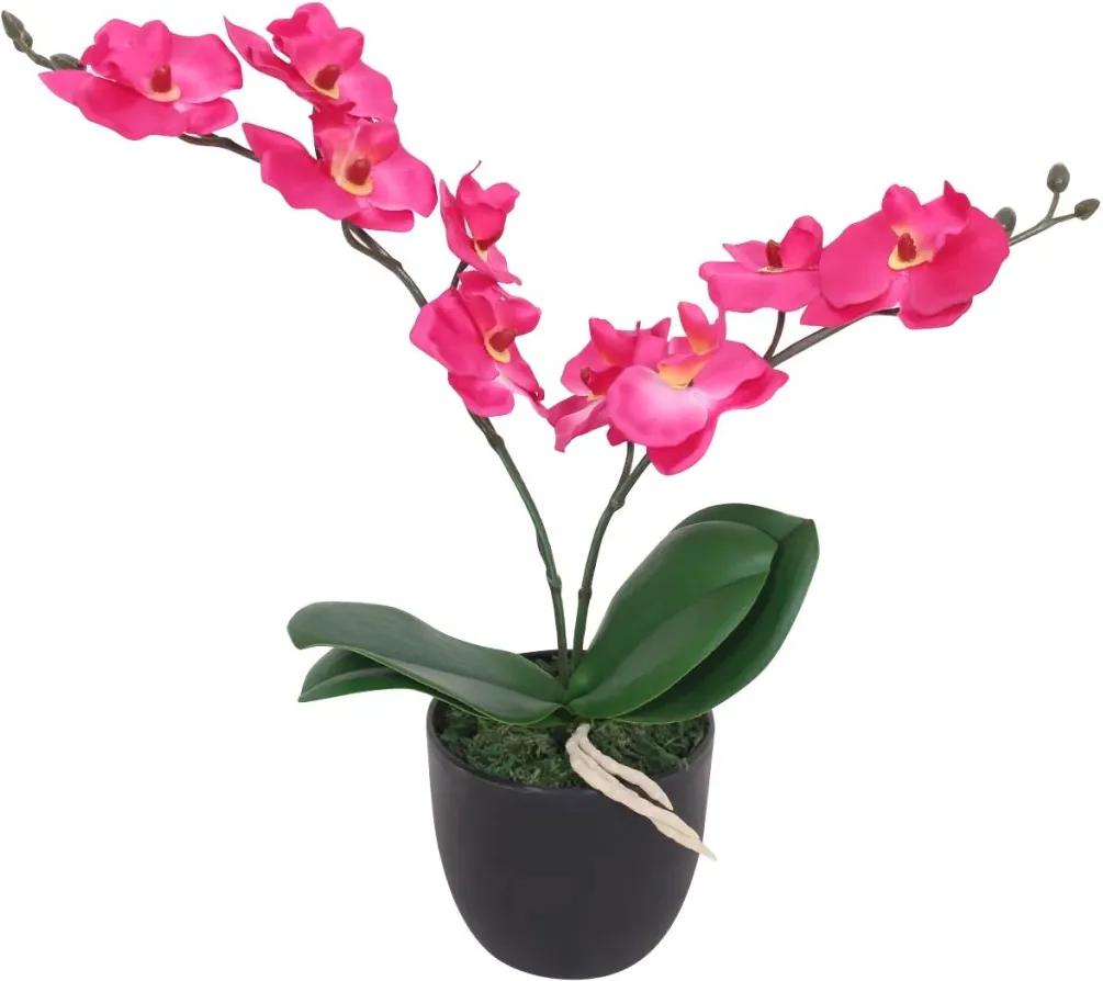 Planta orquídea artificial com vaso 30 cm vermelho