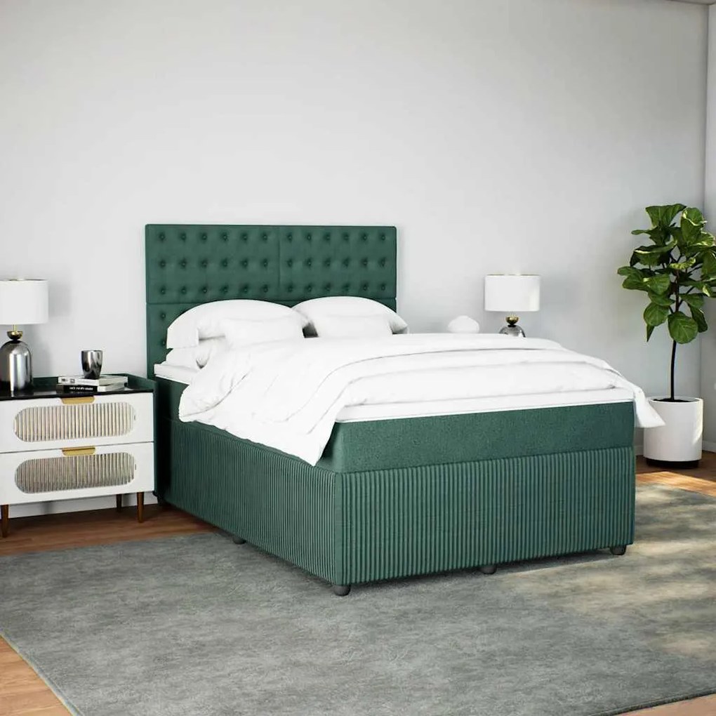 Cama com molas/colchão 160x200 cm veludo verde-escuro