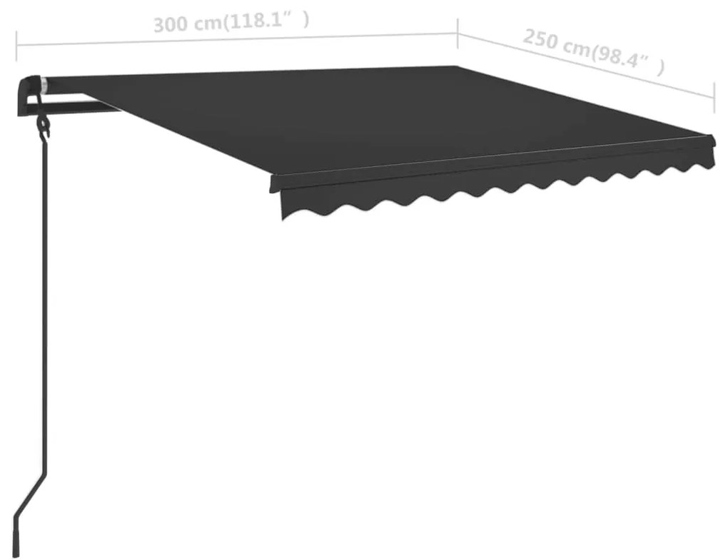 Toldo retrátil manual com LED 3x2,5 m antracite