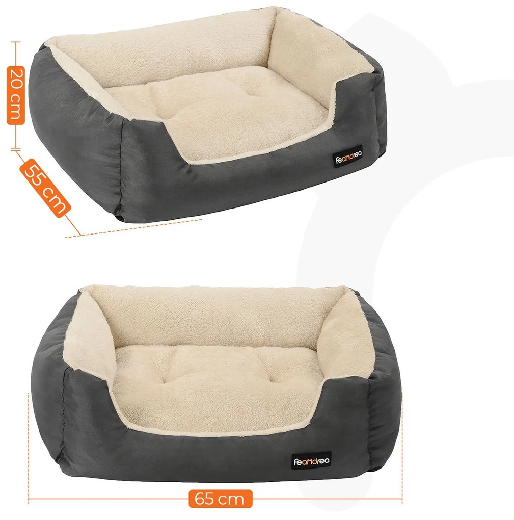 Cama para cães 65 x 55 x 20 cm com almofada reversível cinzento