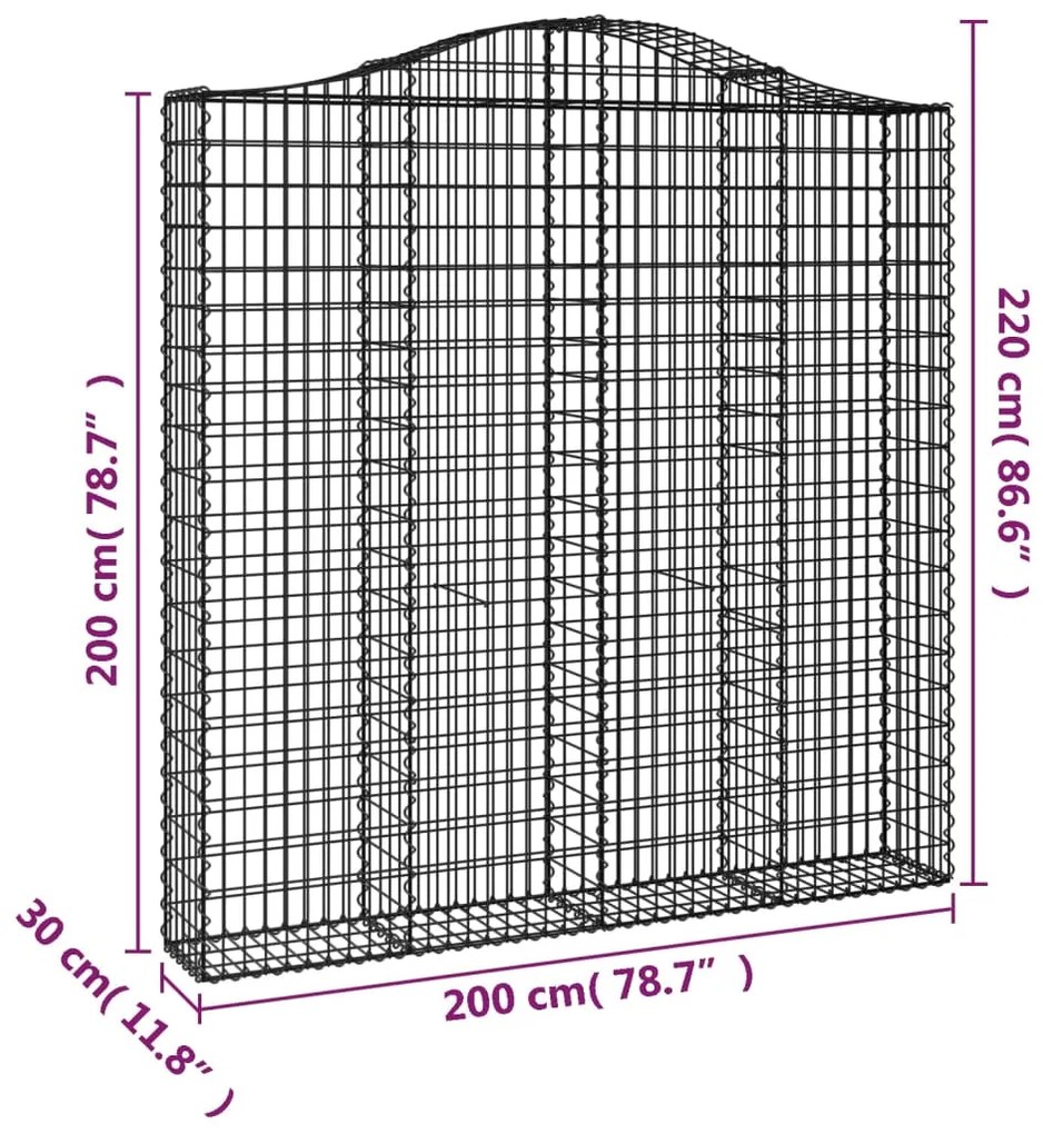 Cestos gabião arqueados 4pcs 200x30x200/220cm ferro galvanizado