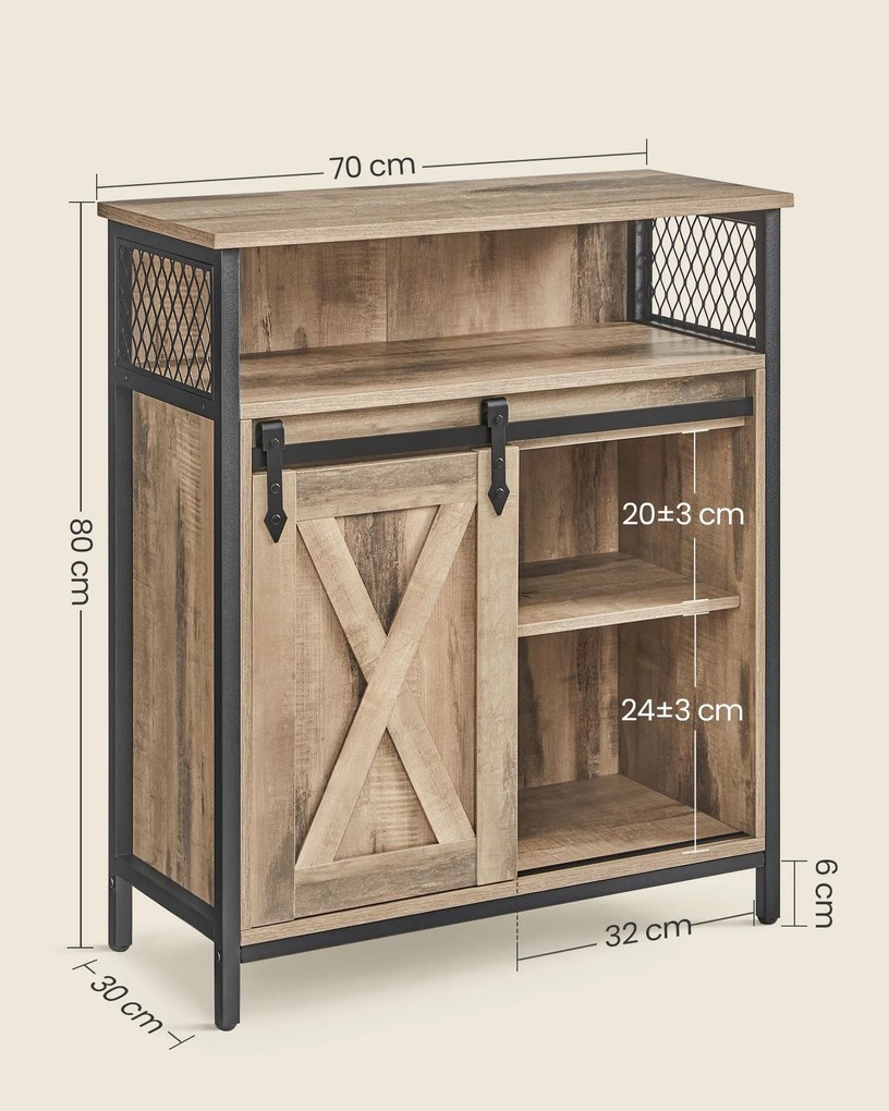 Aparador, armário de cozinha com porta de correr estilo campestre 30 x 70 x 80 cm carvalho castanho-preto