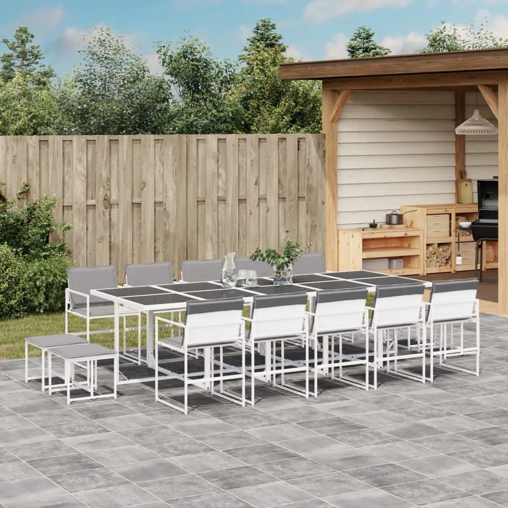 vidaXL 15 pcs conj. de jantar p/ jardim c/ almofadões textilene branco