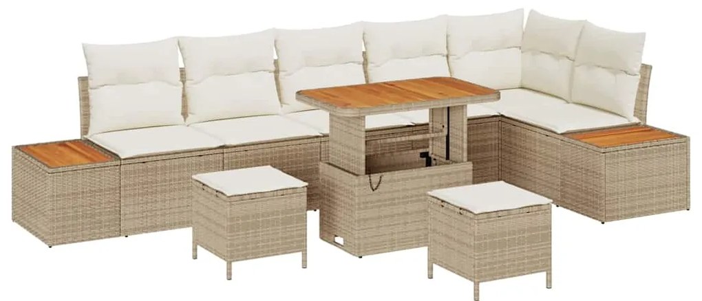 Conjunto de Sofá de Jardim vidaXL 9 Peças com Almofadas Bege Rattan Po