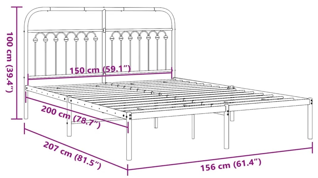 Estrutura de cama com cabeceira 150x200 cm metal branco