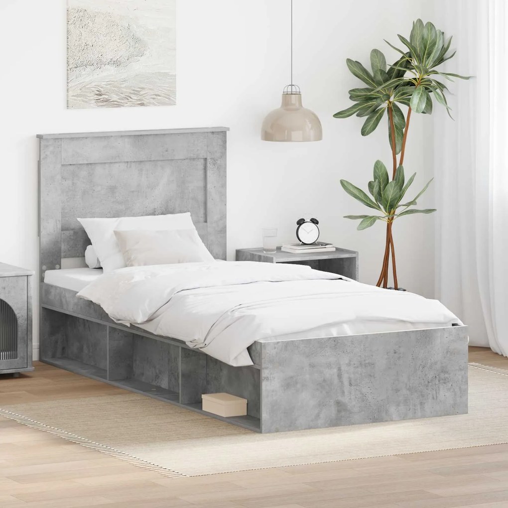 vidaXL Estrutura da Cama com cabeceira Cinza Concreto 75 x 190 cm