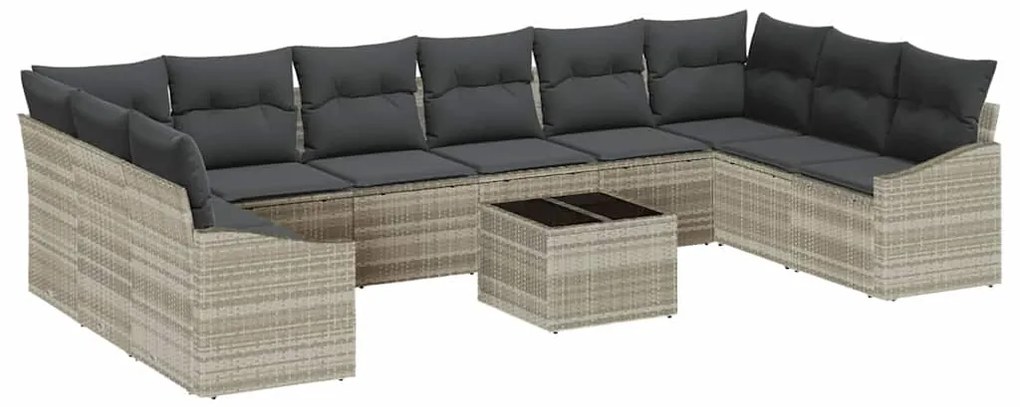 Conjunto de Sofá para Jardim com 11 Peças e Almofadas Cinzas em Rattan