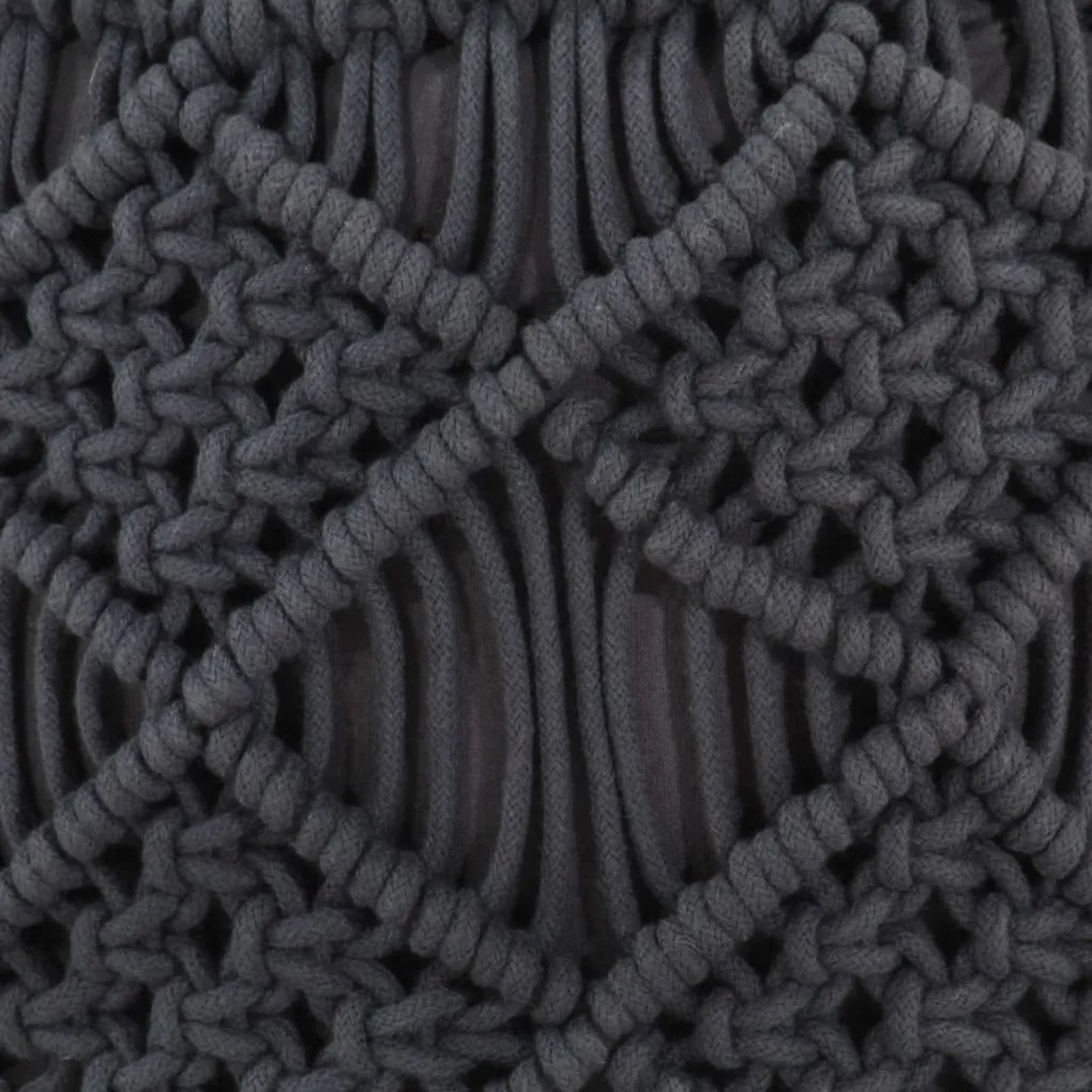 Pufe artesanal em macramé 45x30 cm algodão antracite
