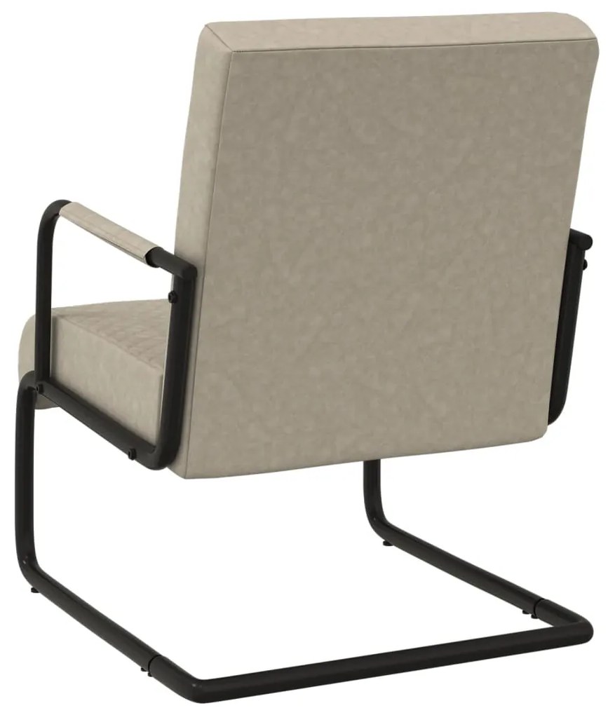Cadeira cantilever em couro artificial cinzento-claro