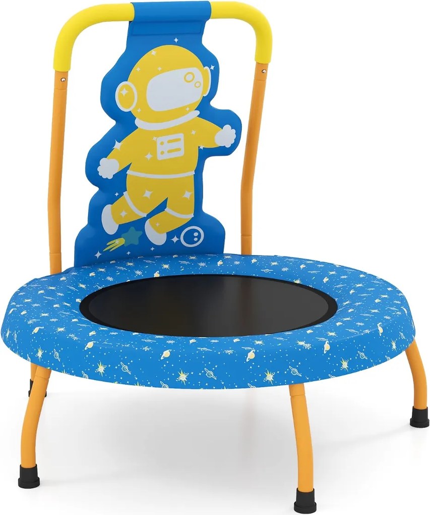 Mini trampolim Astronauta para crianças com alça acolchoada e capa de segurança em lona sem buracos para uso interno, de 3 a 6 anos Azul