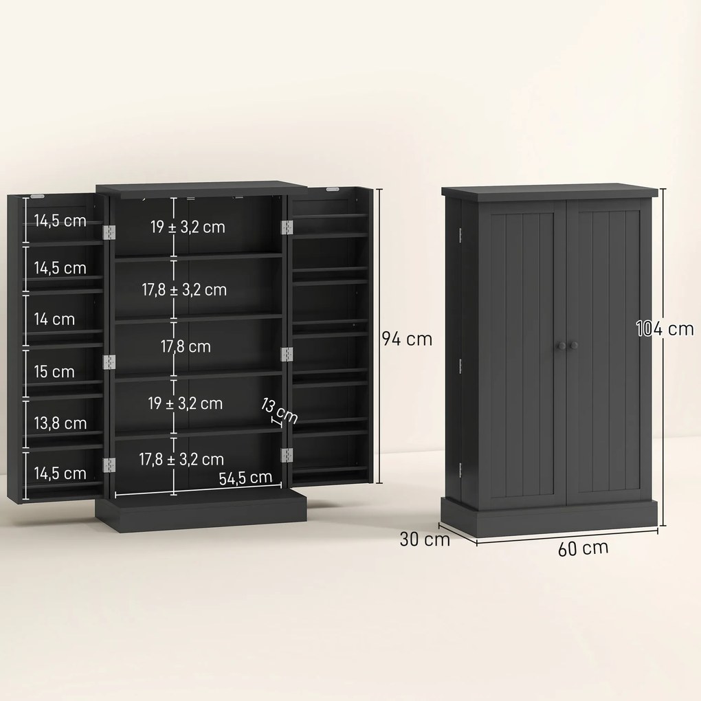 Armário de Cozinha com 2 Portas, 60 x 30 x 104 cm, 12 Suportes de Porta, Preto