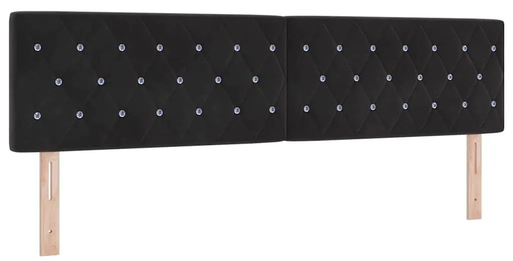 Cabeceira LED com botão de cristal, estofada em veludo preto, 90 cm