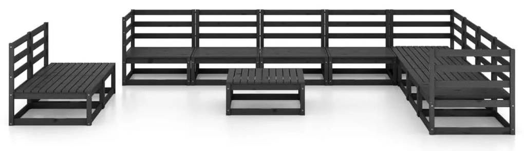 11 pcs conjunto lounge de jardim pinho maciço preto