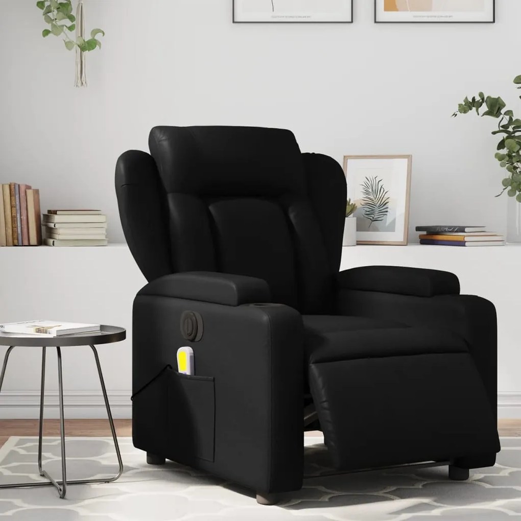 vidaXL Poltrona massagens reclinável elétrica couro artificial preto