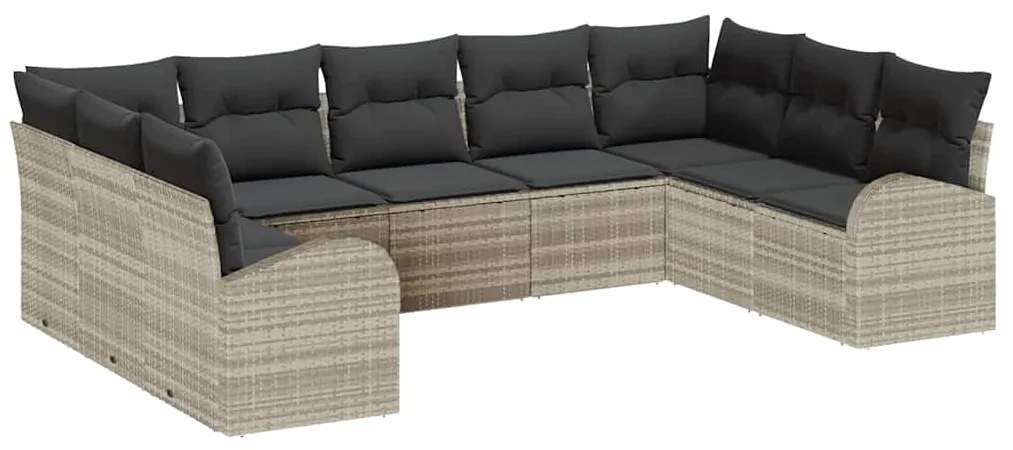 Conjunto de Sofá de Jardim com 9 Peças e Almofadas Cinza Claro em Ratt