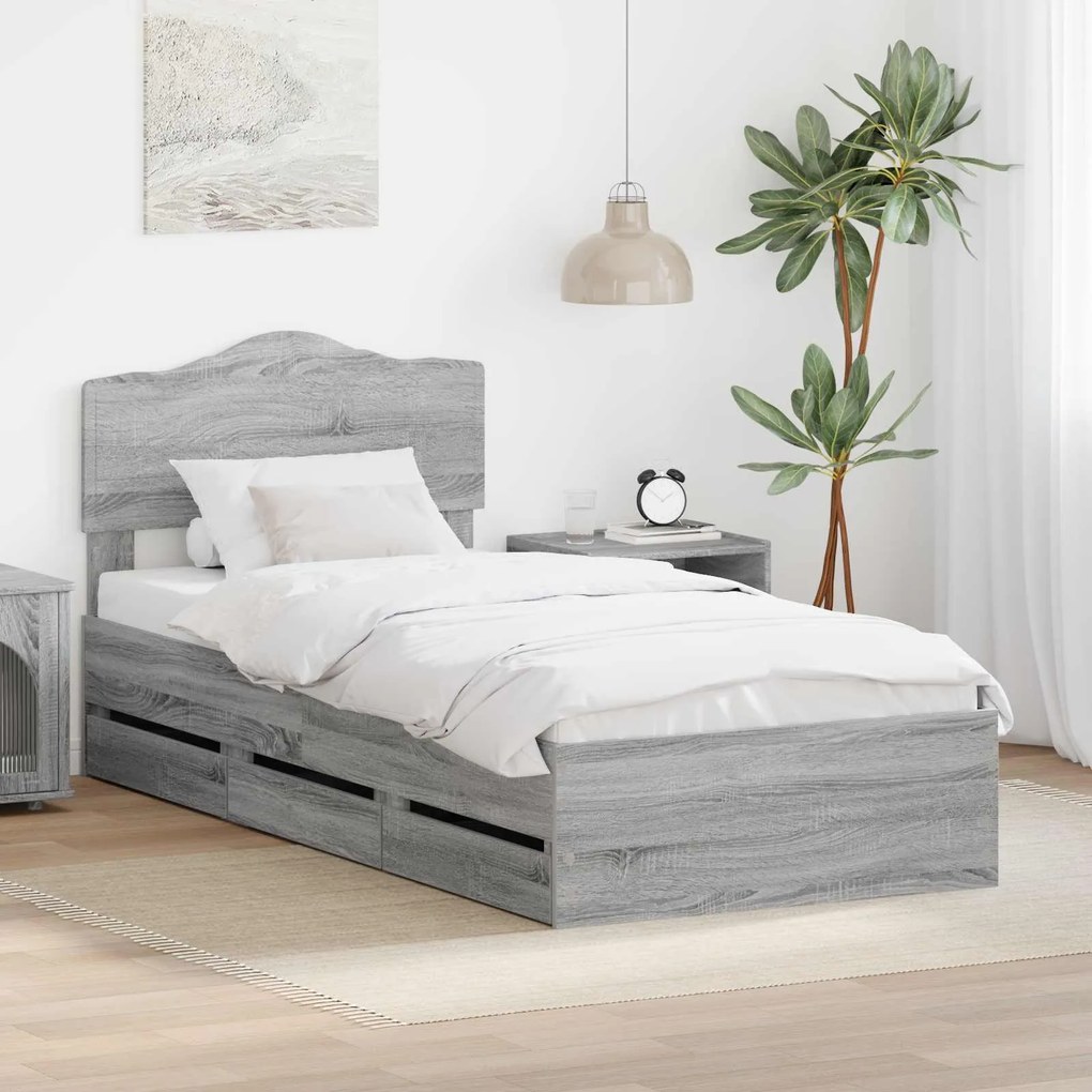 vidaXL Estrutura da Cama com gaveta Cinza Sonoma 90 x 200 cm