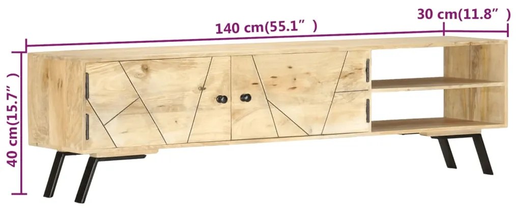 Móvel de TV 140x30x40 cm madeira de mangueira maciça