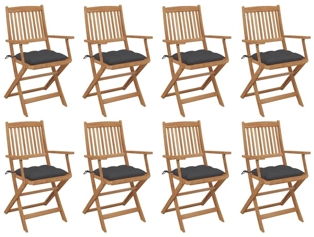 vidaXL Cadeiras de exterior dobráveis c/ almofadões 8pcs acácia maciça
