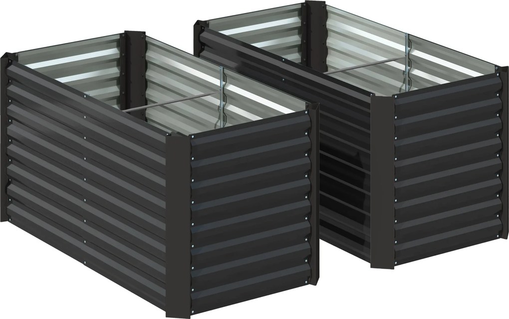 Outsunny Conjunto de 2 canteiros de jardim elevados quadrados estrutura em aço galvanizado fundo aberto 120 x 60 x 60 cm cinza escuro | Aosom Portugal