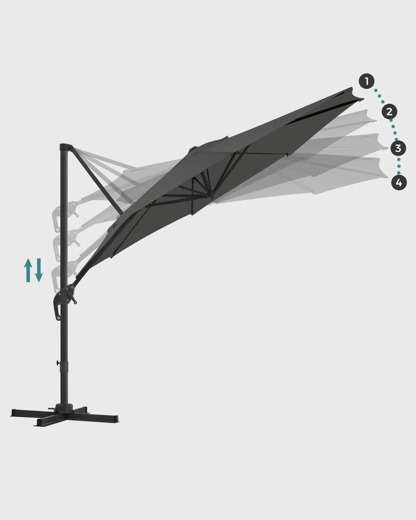Guarda-sol jardim Ø 3 m com base quadrada (sem pesos) proteção UV até UPF 50+cinzento