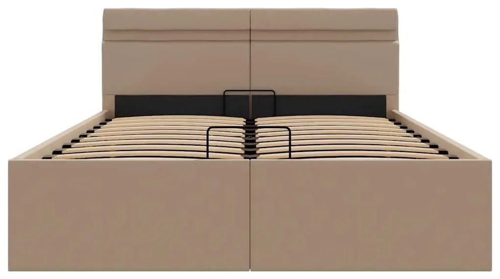 Cama hidrául. arrumação e LED 140x200cm couro artif. cappuccino