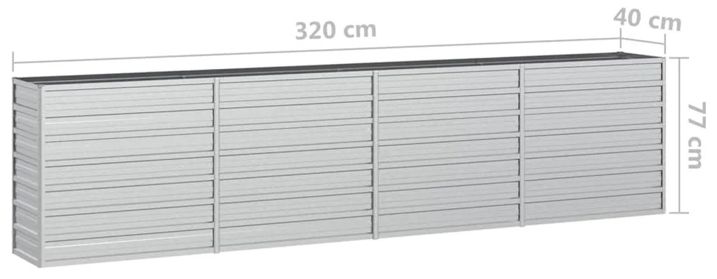 Canteiro elevado de jardim 320x40x77cm aço galvanizado prateado