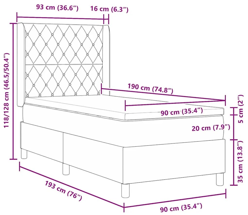 Cama Box Spring com Colchão vidaXL Preta 90x190 cm Veludo