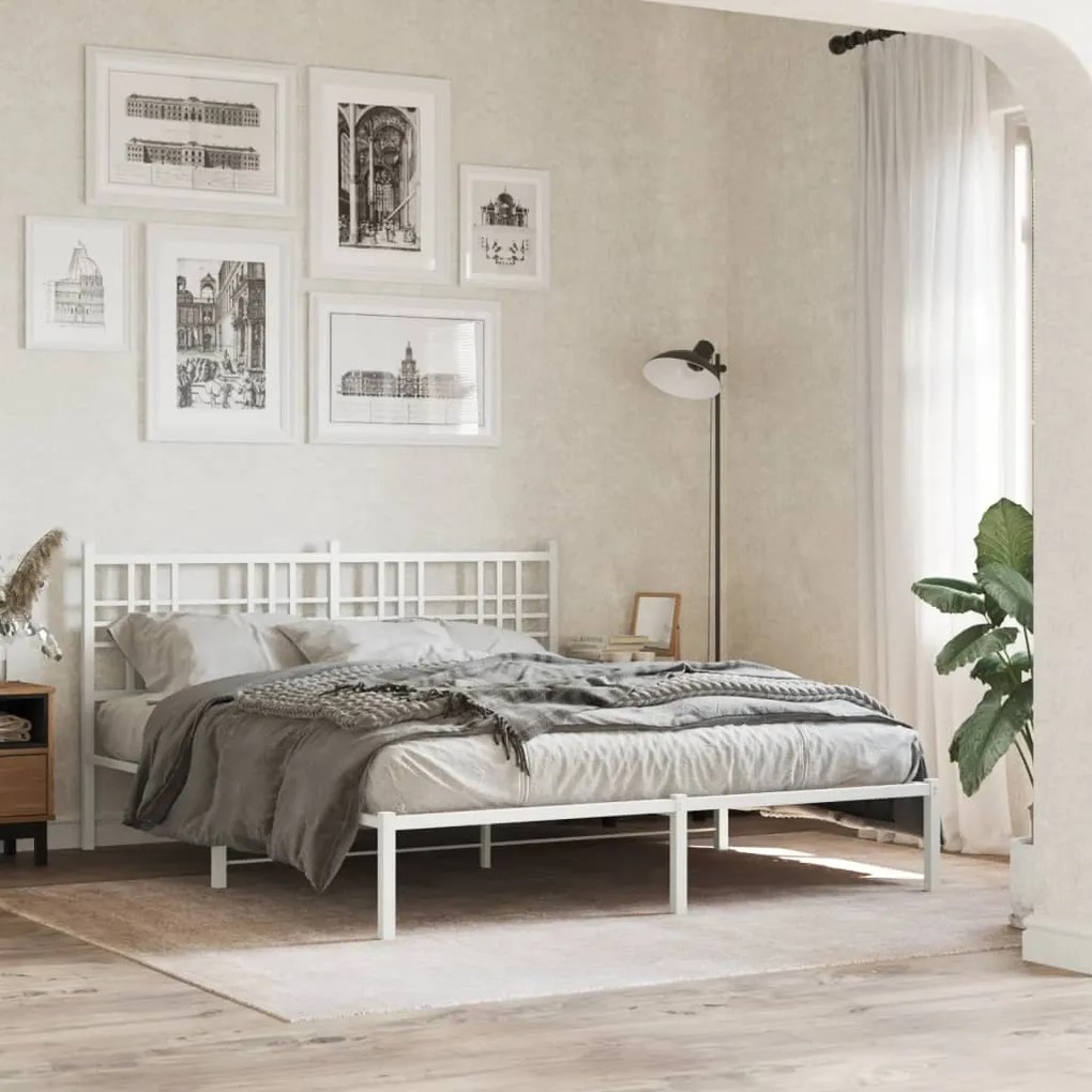 Estrutura de cama com cabeceira 160x200 cm metal branco