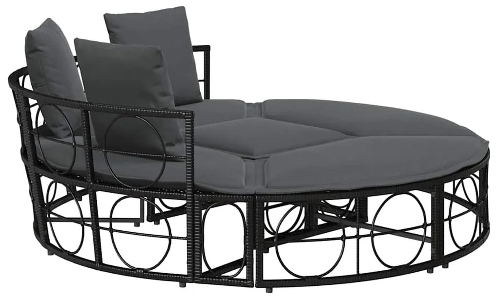 Cama lounge de exterior sem toldo vime PE preto