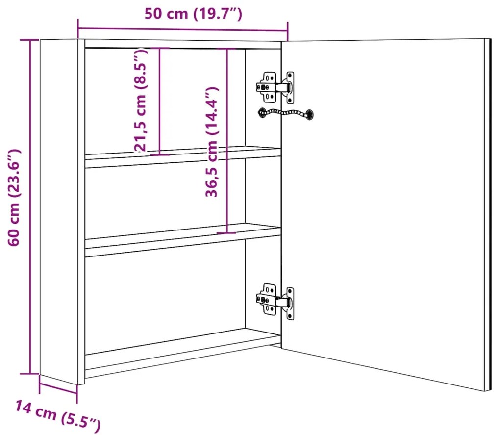 Armário espelhado para casa de banho com LED 50x13,5x60 cm