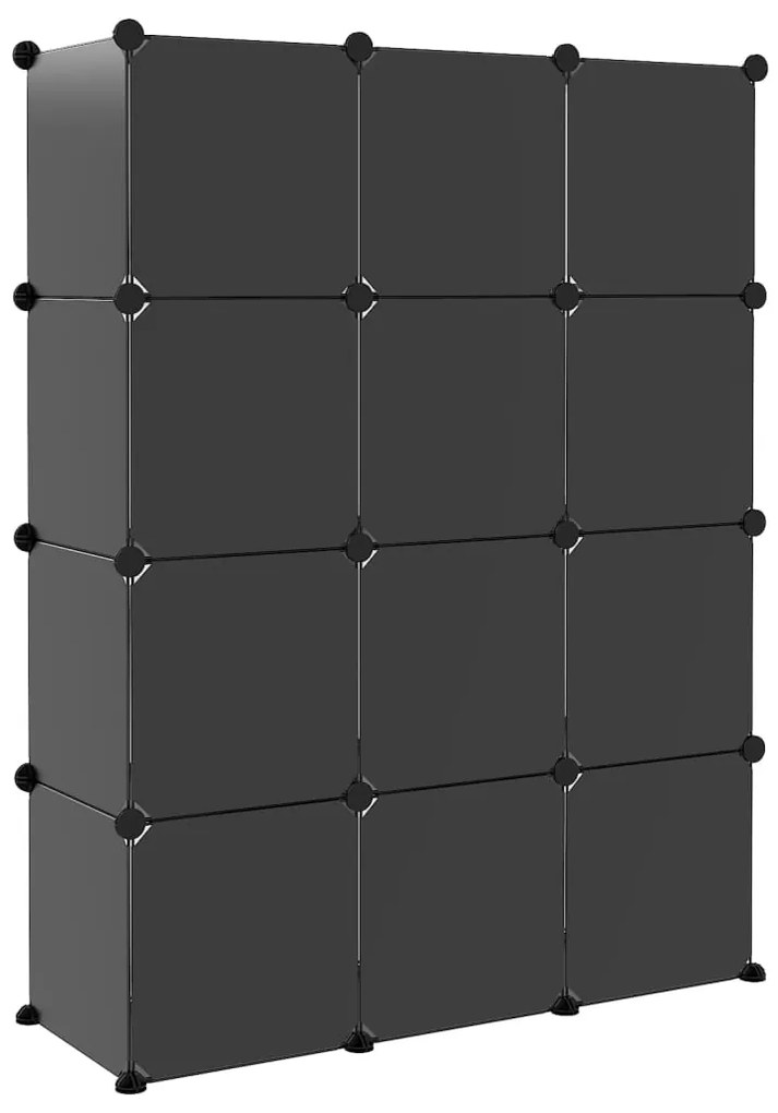 Organizador de arrumação com 12 cubos e portas PP preto