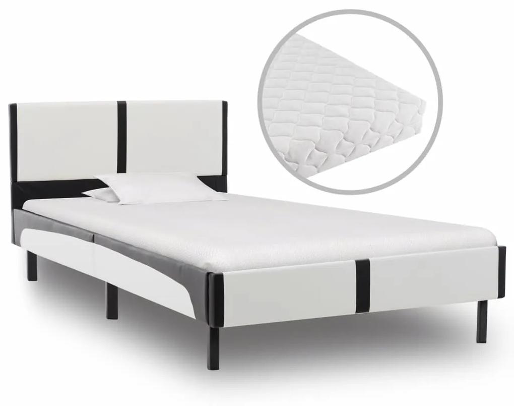Cama com colchão 90x200 cm couro artificial branco e preto