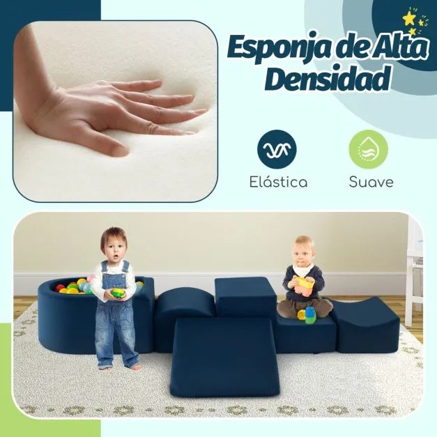 Conjunto de 5 peças para escalada e gatinhar com piscina de bolas (NÃO INCLUIDAS) e capa lavável na máquina Azul escuro