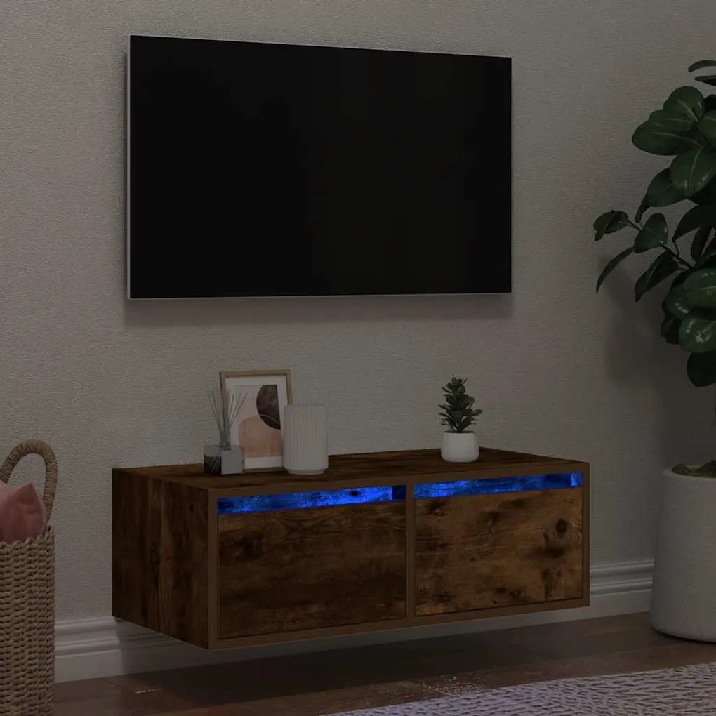 vidaXL Móvel de TV com luzes LED 75x35,5x25 cm carvalho fumado