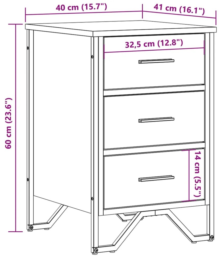 Mesa cabeceira 40x41x60 cm derivados madeira carvalho castanho