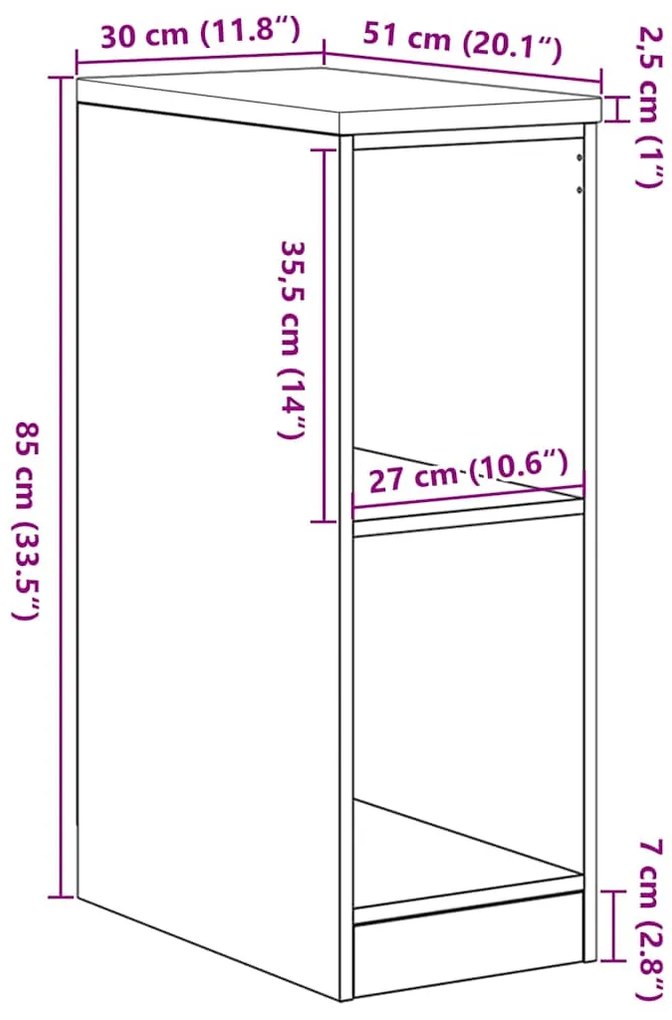 Armário de arrumação de garagem cinzento sonoma 30x51x85 cm