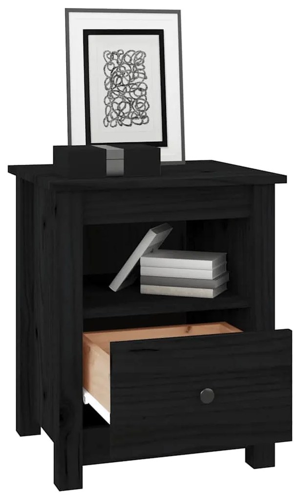 Mesas de cabeceira 2 pcs 40x35x49 cm pinho maciço preto