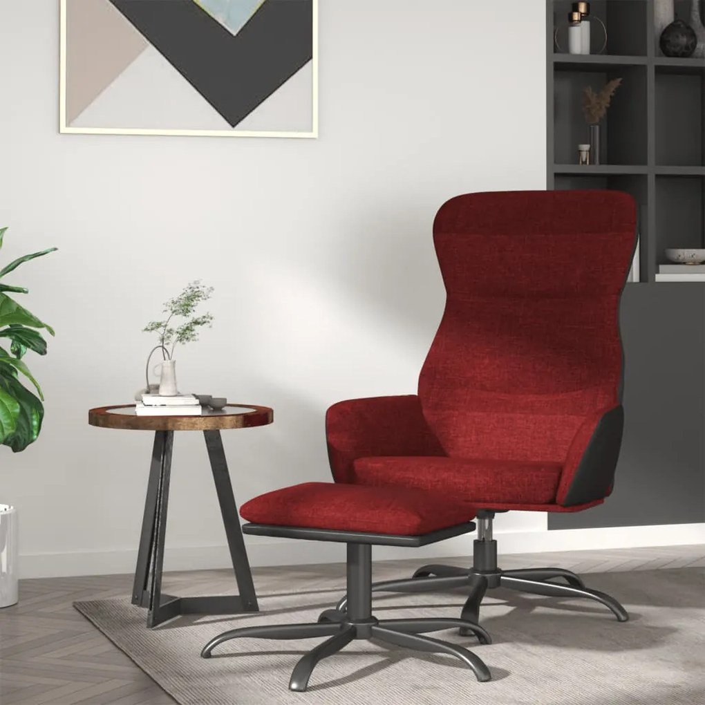 vidaXL Cadeira de descanso com banco tecido vermelho tinto