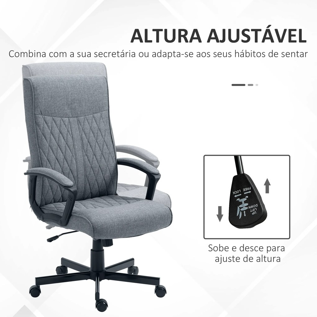 Cadeira de Escritório Giratória 360° Cadeira de Escritório com Encosto Alto Altura Ajustável e Função de Inclinação para Escritório Carga 120kg 65x65x