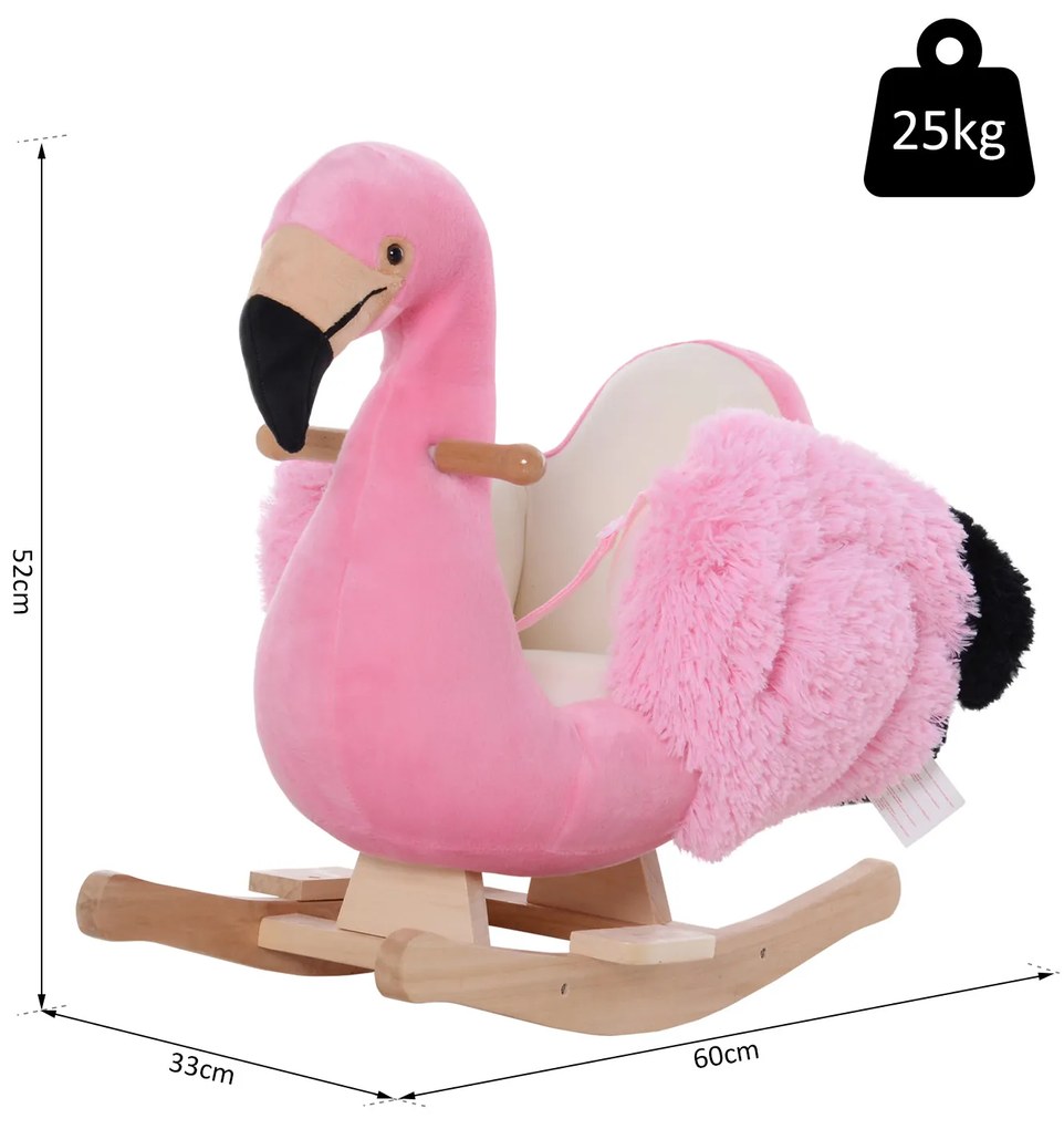 Cavalo de balanço flamingo com cinto de segurança Gangorra de bebê Brinquedo de pelúcia para crianças acima de 18 meses 60x33x52cm