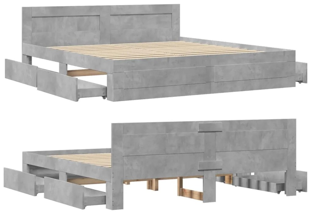 Estrutura de cama c/ cabeceira derivados madeira cinza-cimento