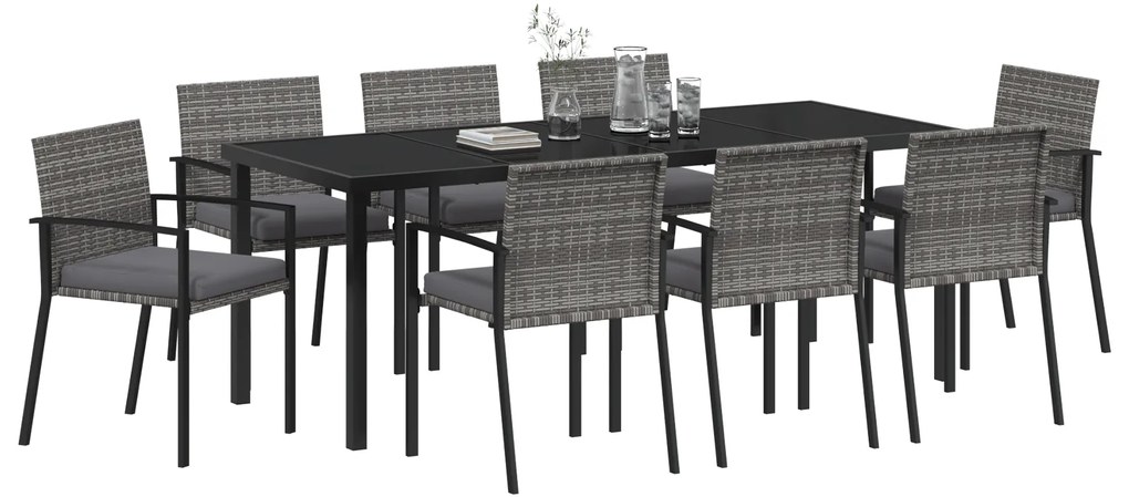 Conjunto de Jantar 9 Peças Cinza Rattan Poliéster