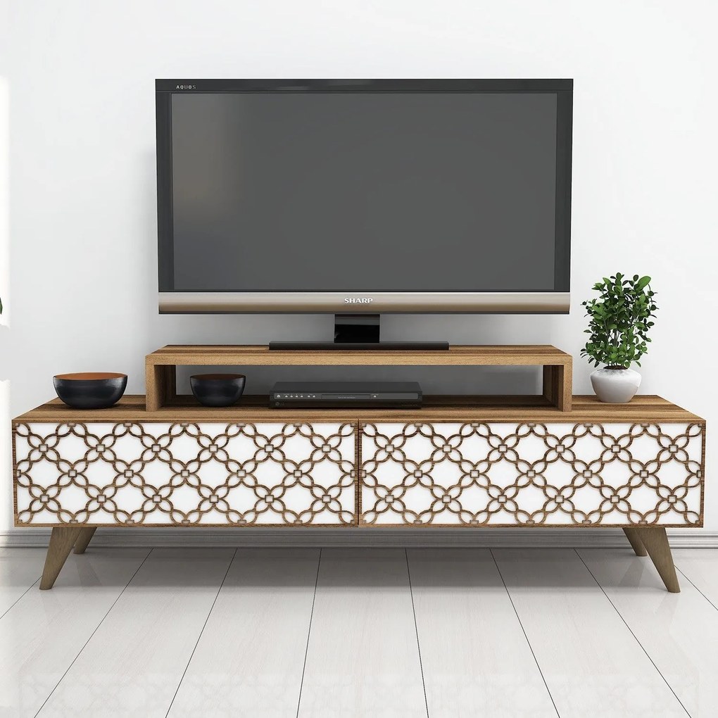 Suporte para TV City – Nogueira e Branco – 140 cm x 48,8 cm x 41,8 cm