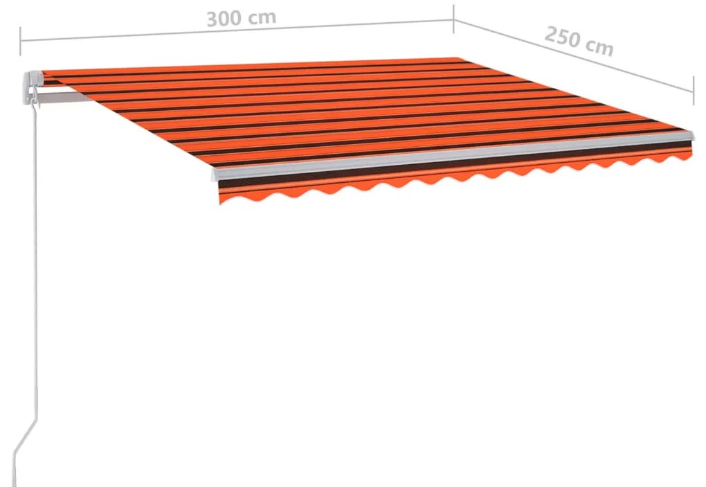 Toldo retrátil manual com LED 300x250 cm laranja e castanho