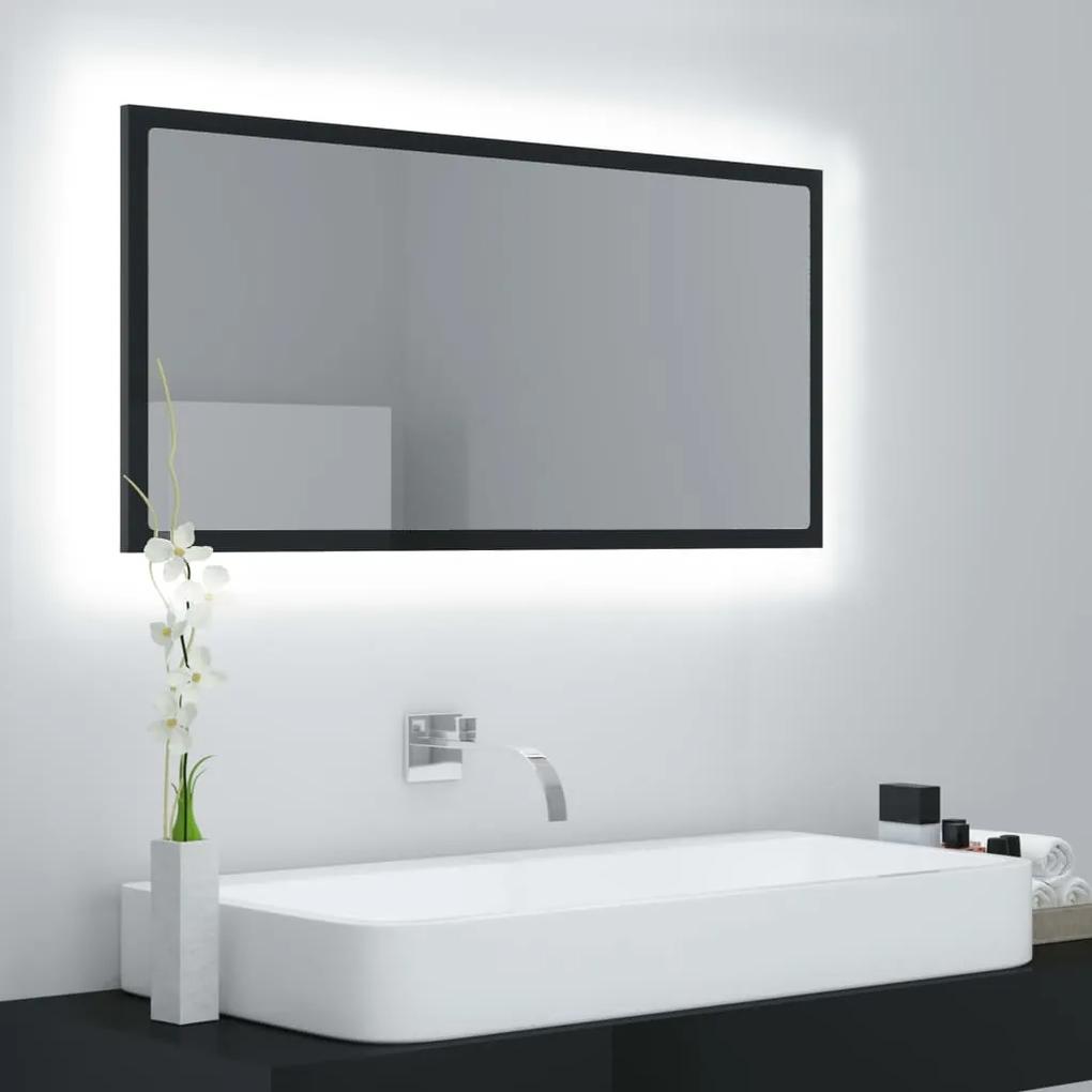 804938 vidaXL Espelho casa de banho LED 90x8,5x37 cm contr. preto brilhante