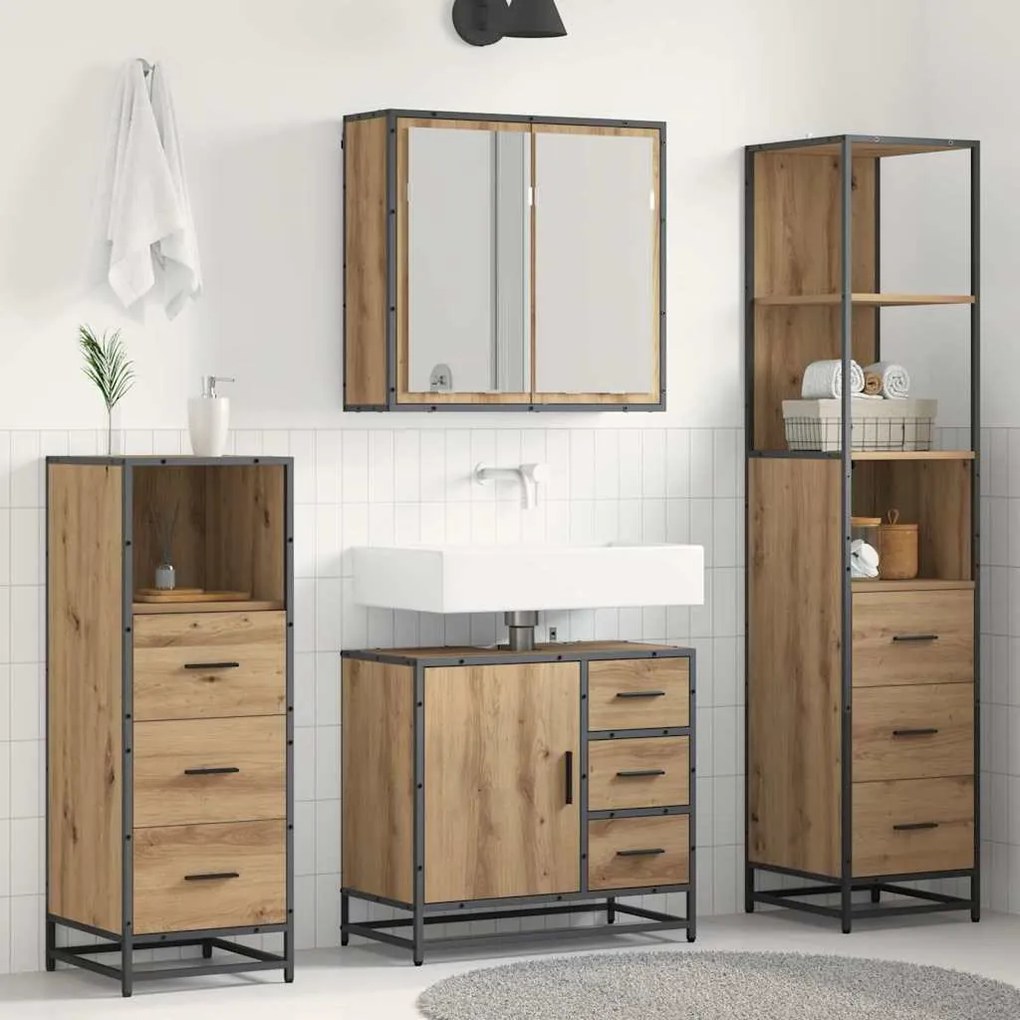 vidaXL Conjunto de Móveis para Banheiro 4 pcs Carvalho Artesanal